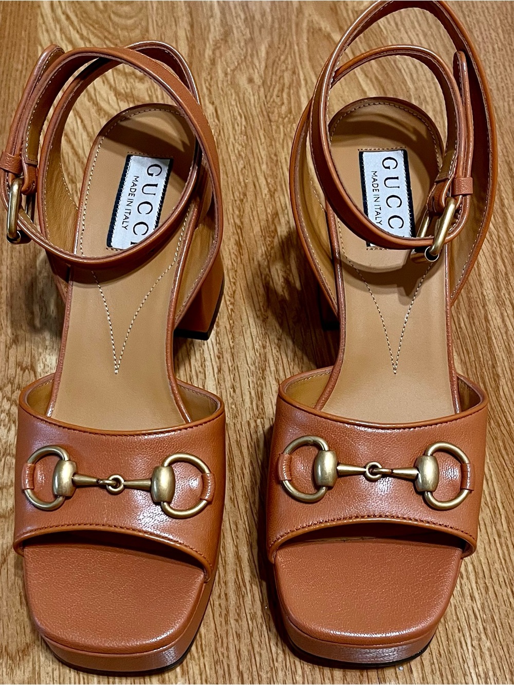 Gucci Brown Leather Horsebit Block Heel Sandals